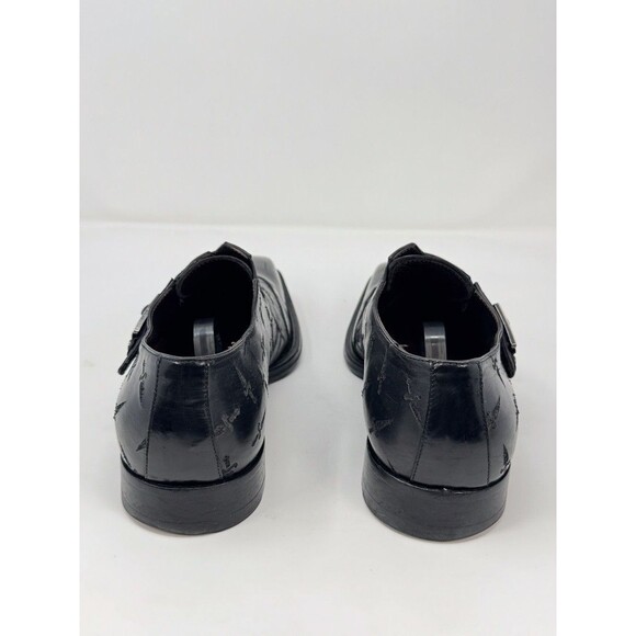 Cesare Paciotti Men Shoes Black Leather Tooled Dagger Square Buckle Slip On US 7